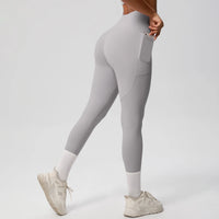 High Waist Women's Leggings Stretch Yoga Pants Tights With Pockets Push Up Fitness Running Sportswear Solid Color Pants