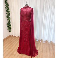 Eshaut&bridal Luxury Beaded Evening Dress Cape Sleeve Dubai Sheer Neck Mermaid Formal Prom Wedding Party Gown Customized 2026