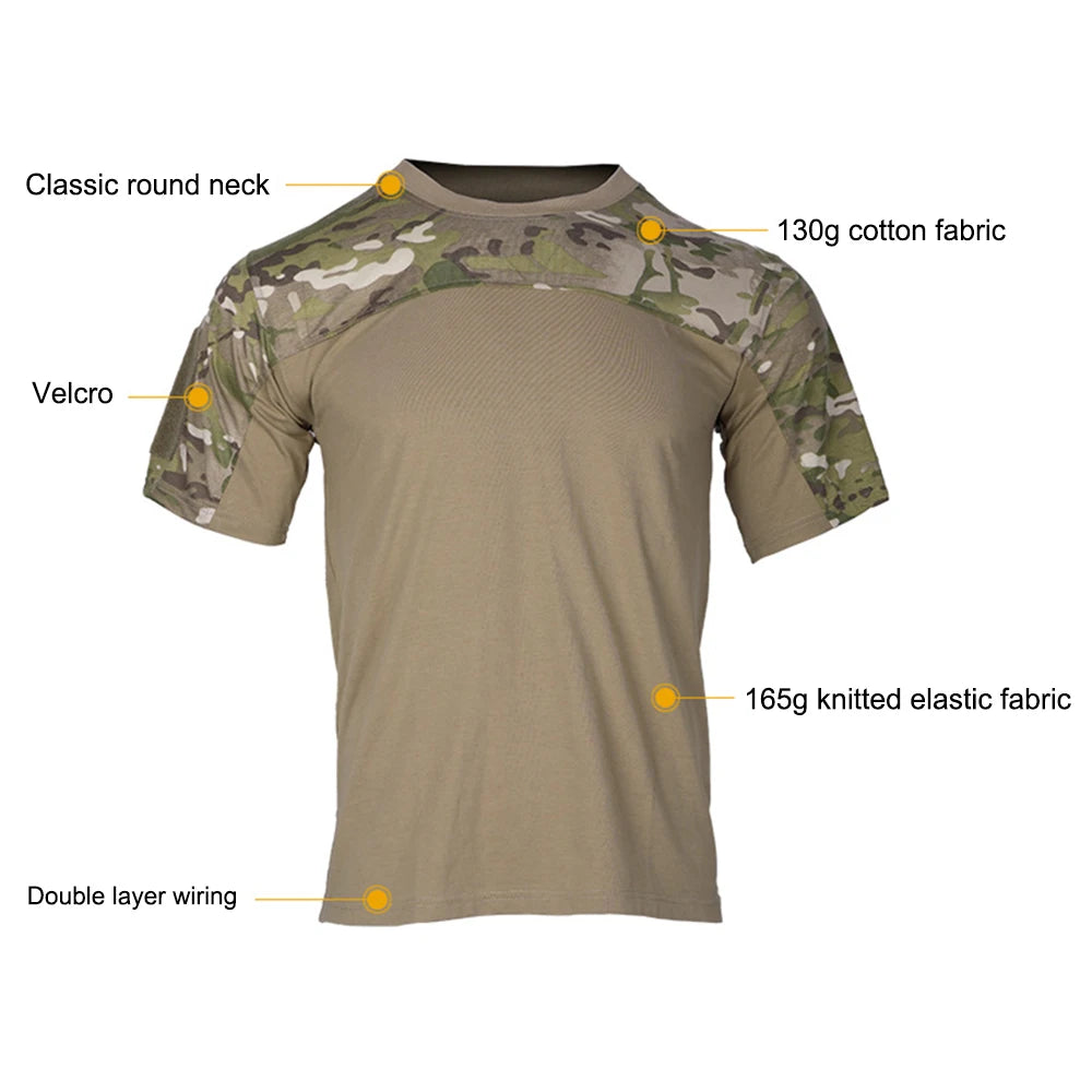 Mens Camouflage Shirts Tees Tactical Combat Shirt Hunting Clothes Tops Workout Clothing Outdoor Breathable Camo T Shirt - MANDOTOS