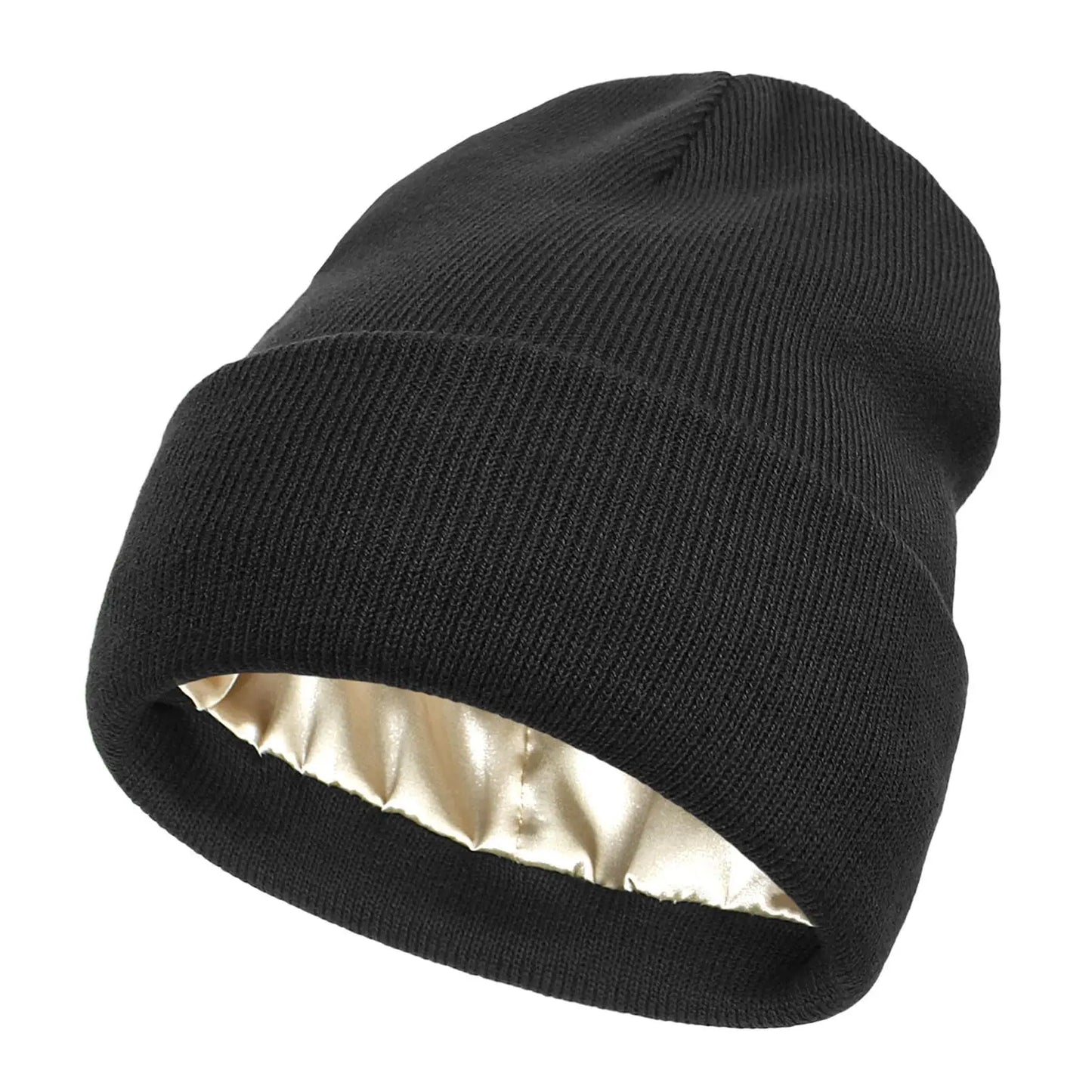Unisex Satin Lined Beanie Hat For Women Winter Silk Lining Slouchy Warm Cuffed Skullies 2Layer Hair Cover Sleep Cap