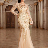 2024 Hot Sale Mermaid Evening Dresses O-Neck Full Sleeve Tulle Embroidery Long Party Gown Elegant Formal Dress