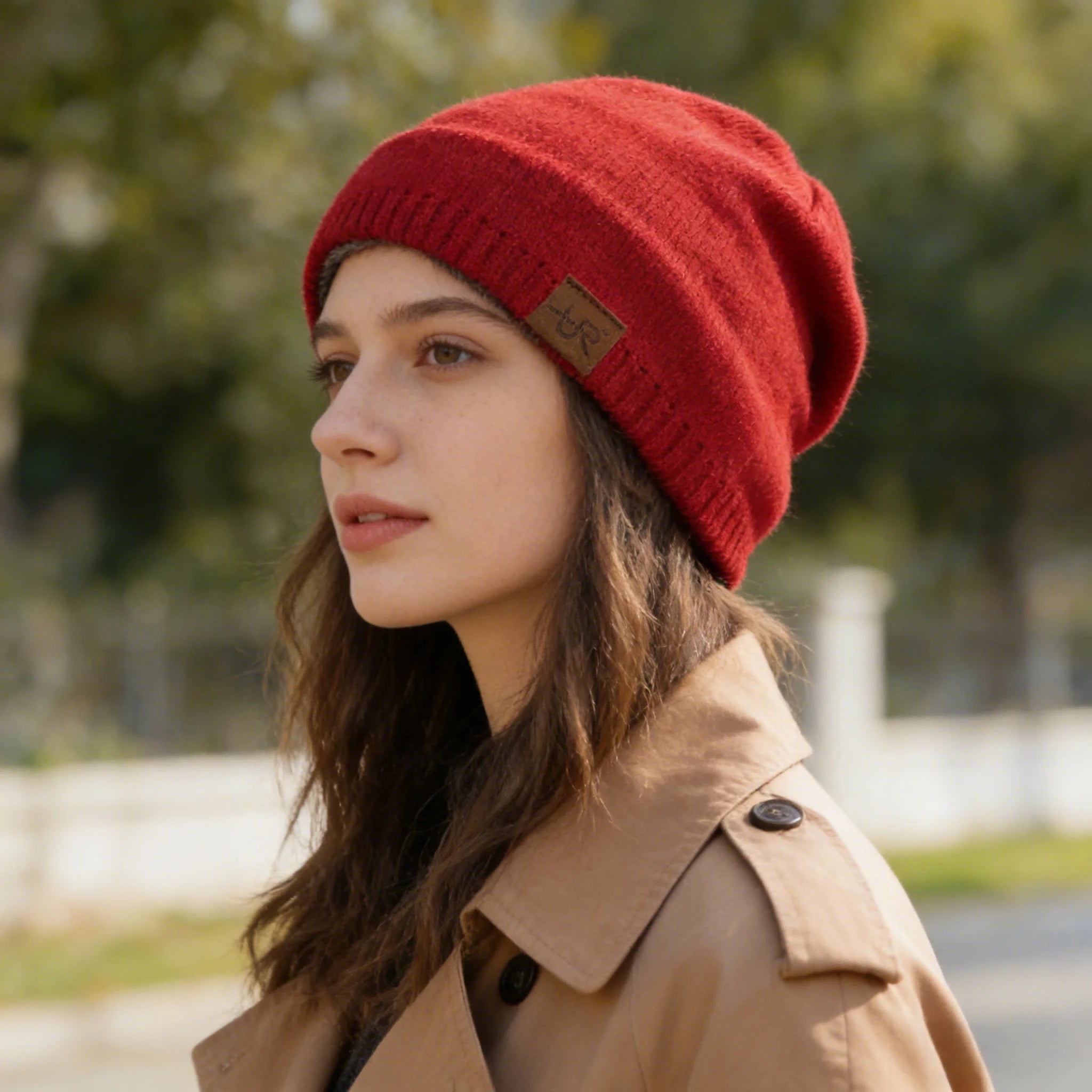 Unisex URGENTMAN Labal Winter Hats Solid Color Knitted Hats For Men And Women Beanie Cap Outdoor Add Fur Lining Warm Sports Hats