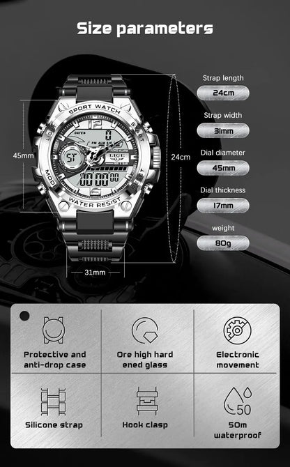 LIGE Men Military Watch Digital 50m Waterproof Wristwatch LED Quartz Clock Sport Watch Male Big Watches Men Relogios Masculino - MANDOTOS
