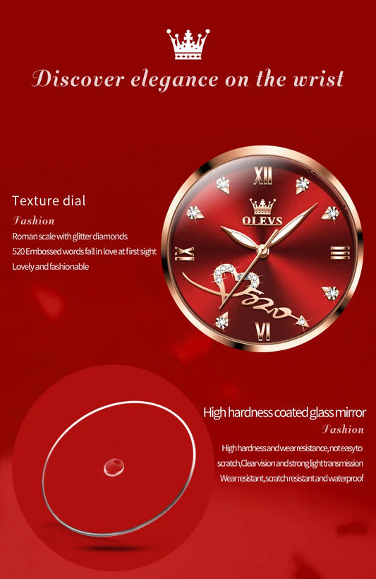 OLEVS Luxury Fashion Ladies' Watches Rose Gold Top Brand Original Quartz Watch for Women Stainless Steel Mesh Strap Love Dial