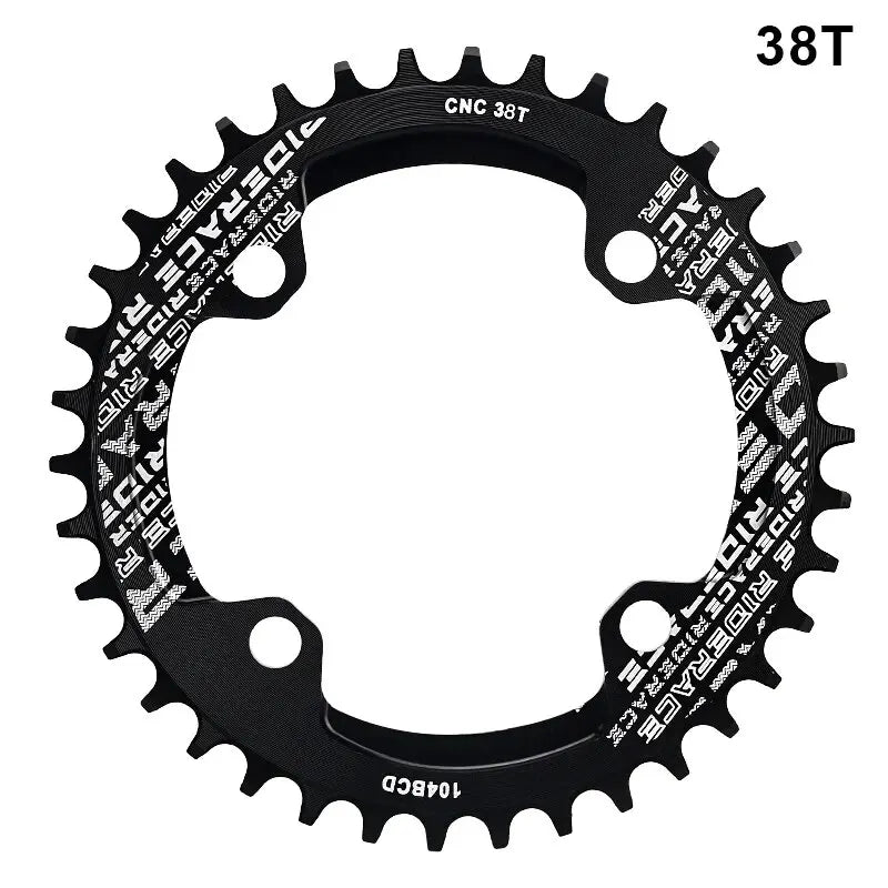 RIDERACE Bicycle Crank Chainring 104BCD Round Shape Narrow Wide 32T/34T/36T/38T Mountain Bike Crankset Chainwheel Single Plate