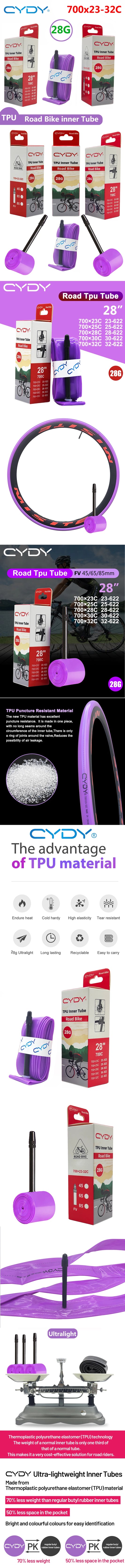 28g CYDY Road Bicycle TPU Inner Tube 700x23C 25C 26C 27C 28C 30C 32C Cycling Bike Tires Camera tyre 700C pneu aro French Valve