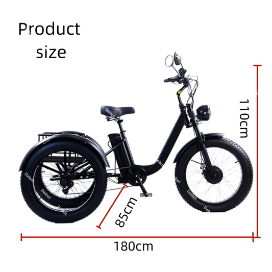 3 Wheel Electric Bicycles for Adults Men Women 24 Inch Electric Fat Bike 750W 15AH Powerful Electric Bicycle With Cargo Basket