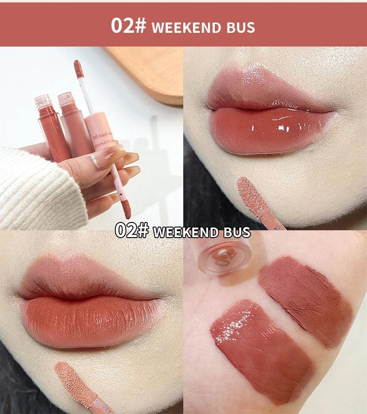 Double End Lip Glaze Full Gloss Mirror And Matte Velvet Long Term Color And Moisture Lip Gloss Anti Stain Cosmetic Lip Glaze - MANDOTOS