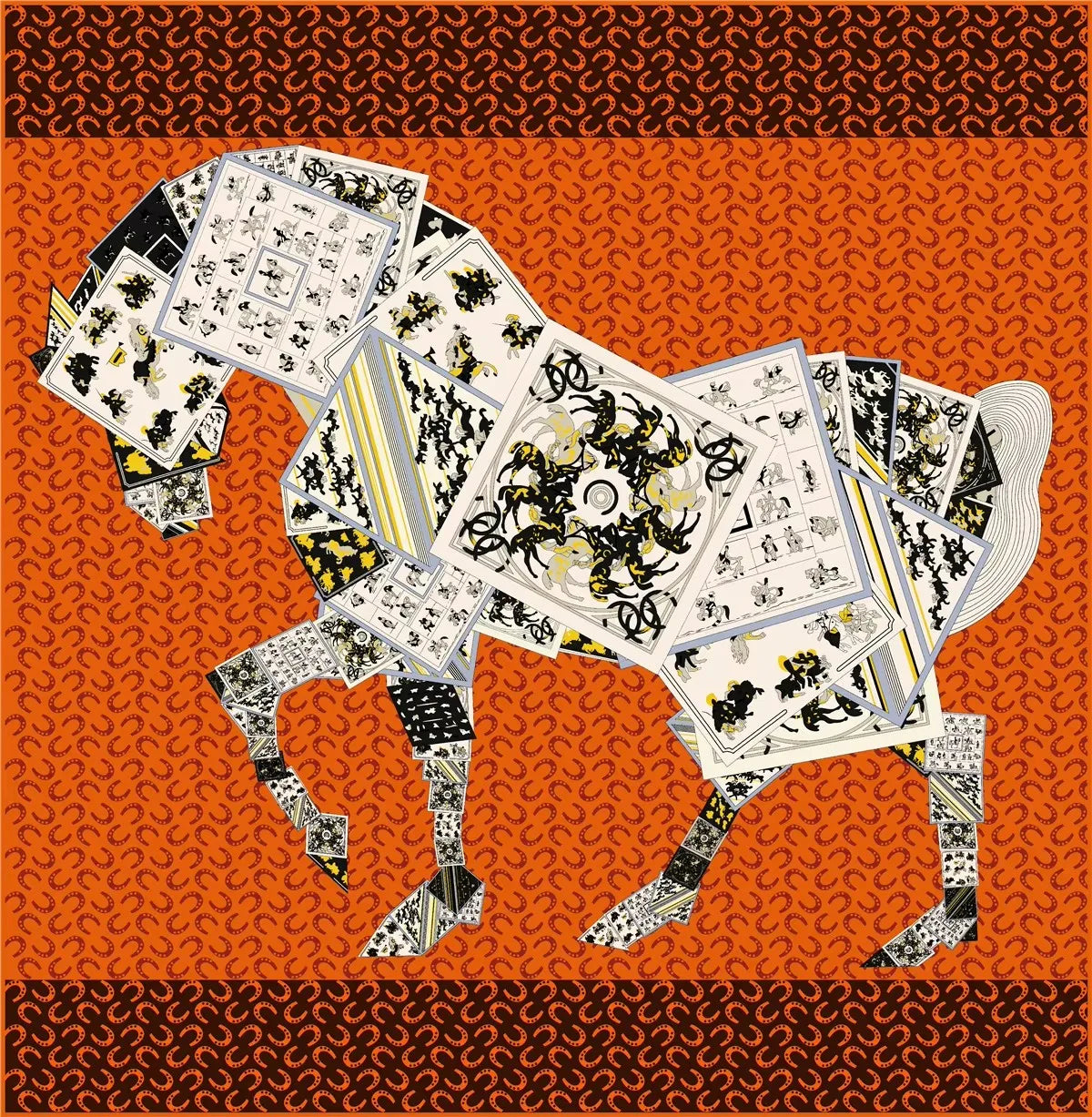 90x90cm New Design Horse Universe Printed Twill Silk Scarf Square Scarves Lady Wraps Kerchief Woman Neck Shawl Wraps
