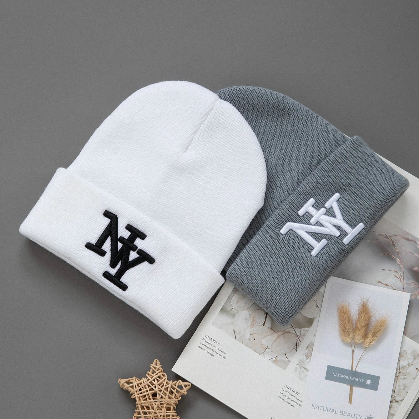 1/2/3pcs Unisex Winter Beanie Hats, Solid Color Knitted Warm Outdoor Caps with Embroidered Hand Washable