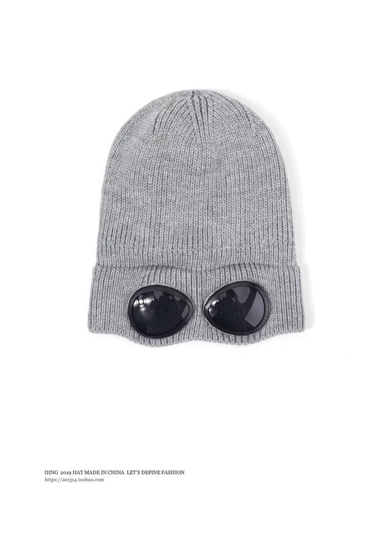 Brimless Hat With Goggles For Men And Women In Winter Hat Neutral Solid Color Skull Knitted Hat In Winter - MANDOTOS