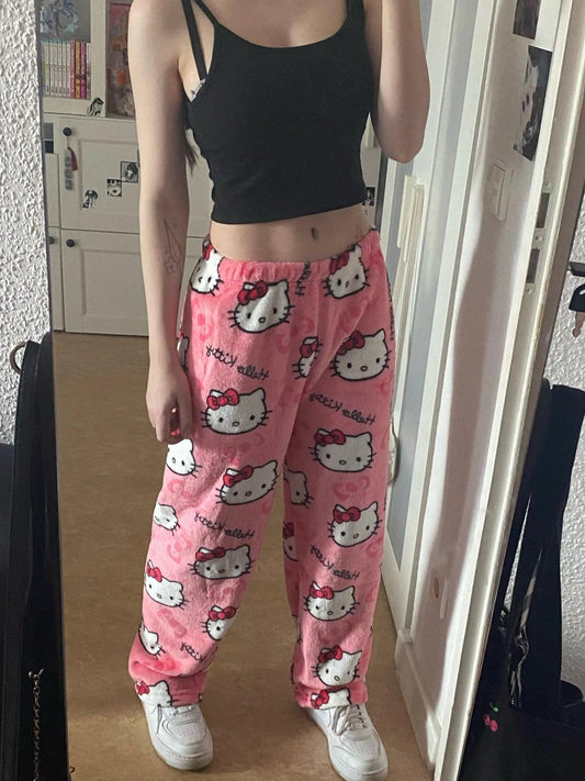 Y2K Hello Kitty Pajamas Pants Sanrio Anime Women's Pajama Pants Cartoon Couple Home Sleepwear Trousers Leisure Home Clothing - MANDOTOS