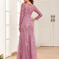 2024 Hot Sale Mermaid Evening Dresses O-Neck Full Sleeve Tulle Embroidery Long Party Gown Elegant Formal Dress