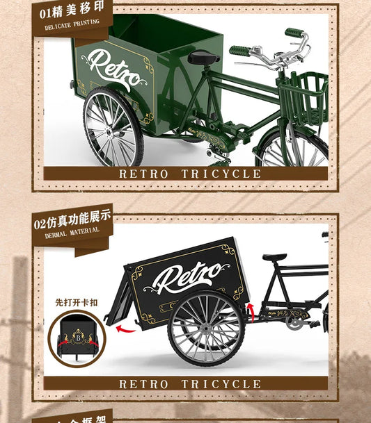 Rickshaw Tricycle model retro bicycle Simulation Alloy model decoration decorative Collection gift