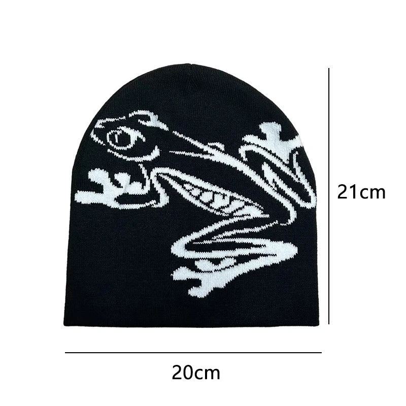 Tree Frog Print Beanie Men Women, Stretchy Knit Skull Cap for Outdoor Sports, Casual Streetwear, Unisex Cuffed Winter Hat