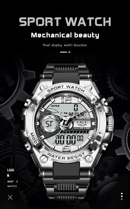 LIGE Men Military Watch Digital 50m Waterproof Wristwatch LED Quartz Clock Sport Watch Male Big Watches Men Relogios Masculino - MANDOTOS