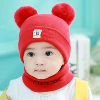 Winter Children Warm Baby Knitted Hats with Pom Pom Kids Knit Beanie Hats Solid Color Children's Hat for Boys Girls Accessories