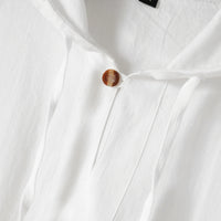 2025 Men's Summer Fashion Casual Cotton and Linen Sports Hooded Shirts, Personalized One-Button Drawstring Solid-Color Pullovers