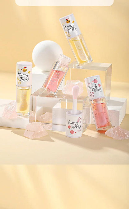 Peach Milk Honey Lip Oil Relieves Dry Moisturizing Lip Gloss Fades Lip Lines Water Light Lips Big Brush Head Cute - MANDOTOS