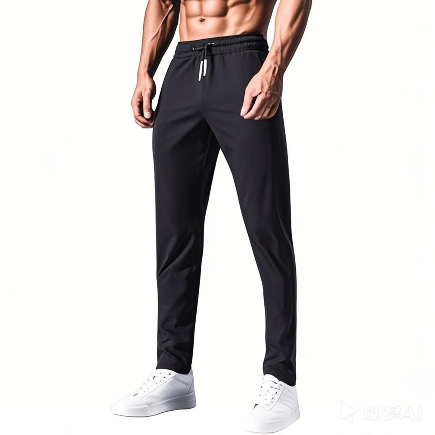 Men Fast Dry Stretch Pants Ice Silk Trousers Solid Color Mid-Waist Loose Breathable Straight-Leg Casual Pants Thin Sports Pants