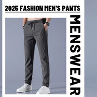 Men Fast Dry Stretch Pants Ice Silk Trousers Solid Color Mid-Waist Loose Breathable Straight-Leg Casual Pants Thin Sports Pants