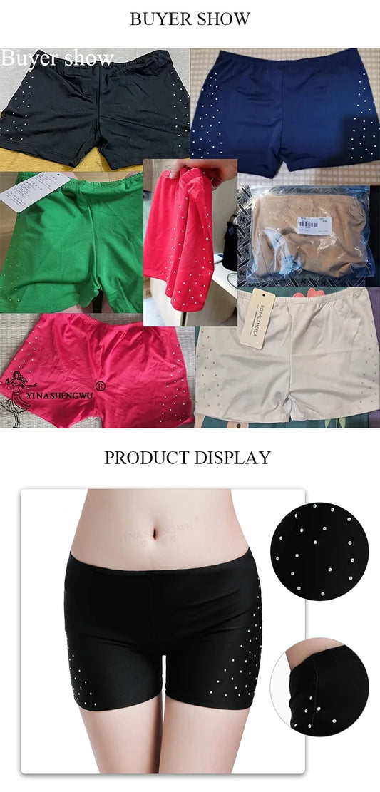 Belly Dance Safety Shorts Women's Belly Dance Clothes Leggings Tight-fitting Stretch Safety Pants with Diamonds Short Pants - MANDOTOS