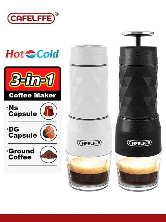 Cafelffe 3 In1 Portable Coffee Machine Hot/Cold Water Manual Espresso Maker For Capsule & Ground Hand Press Brewer hiking Travel - MANDOTOS