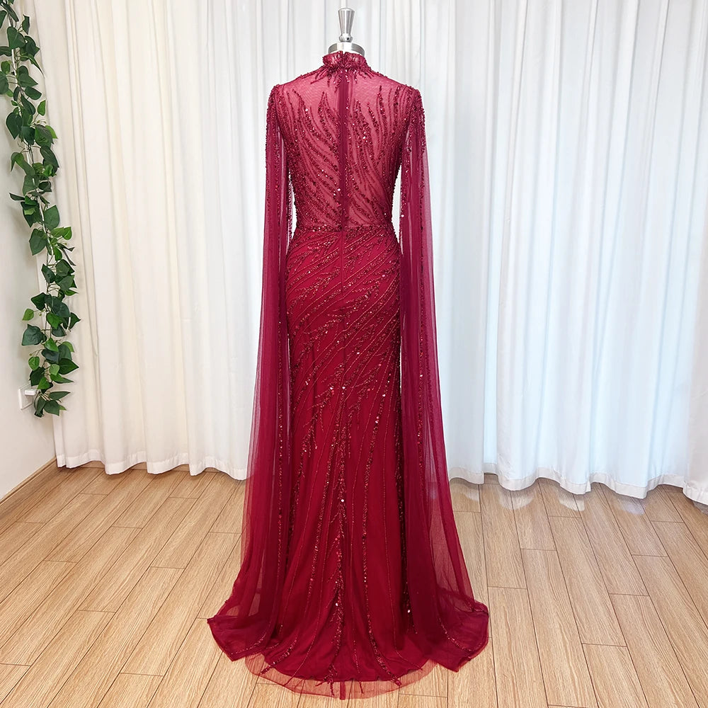 Eshaut&bridal Luxury Beaded Evening Dress Cape Sleeve Dubai Sheer Neck Mermaid Formal Prom Wedding Party Gown Customized 2026