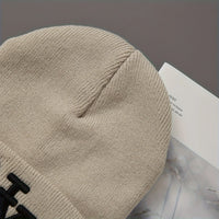 1/2/3pcs Unisex Winter Beanie Hats, Solid Color Knitted Warm Outdoor Caps with Embroidered Hand Washable