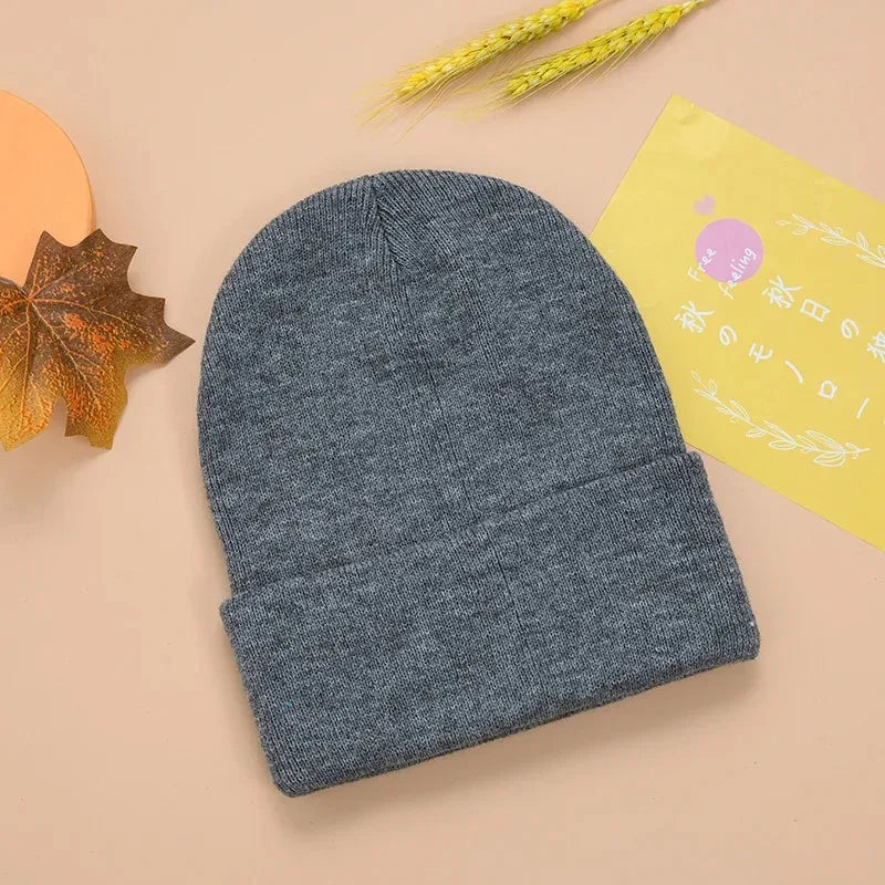 Women Men Fluorescent Color Warm Beanie Hat Autumn Winter Stretch Knitted Crochet Beanies Hat Cap Black Red White Navy Pink