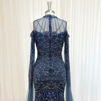 Eshaut&bridal Luxury Beaded Evening Dress Cape Sleeve Dubai Sheer Neck Mermaid Formal Prom Wedding Party Gown Customized 2026