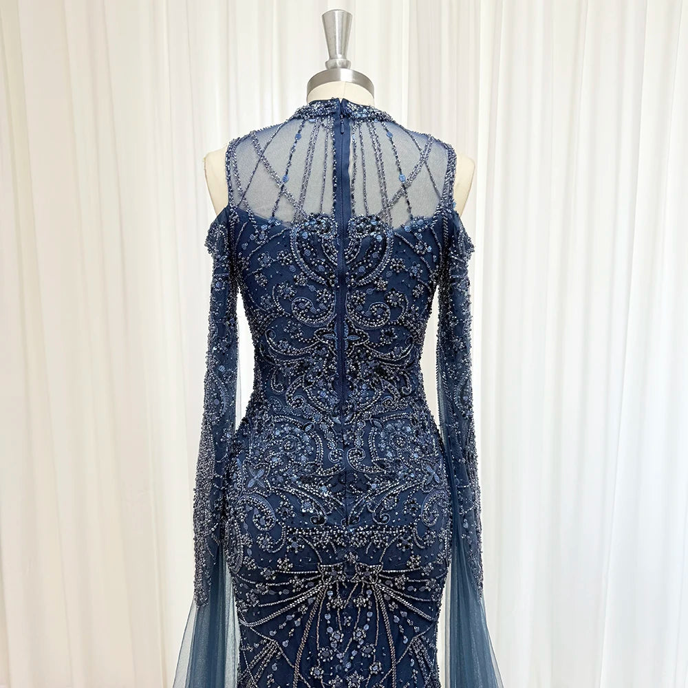Eshaut&bridal Luxury Beaded Evening Dress Cape Sleeve Dubai Sheer Neck Mermaid Formal Prom Wedding Party Gown Customized 2026