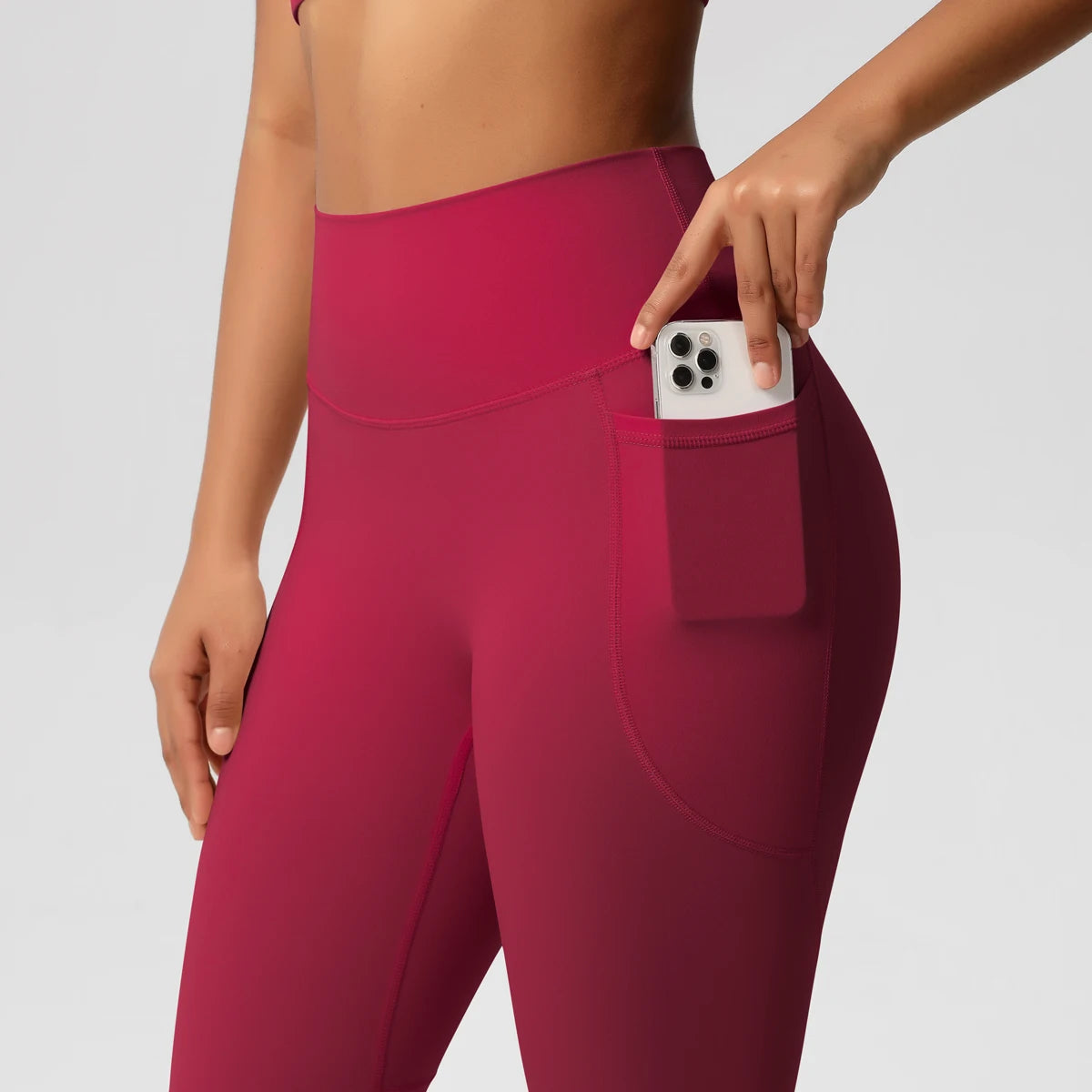 High Waist Women's Leggings Stretch Yoga Pants Tights With Pockets Push Up Fitness Running Sportswear Solid Color Pants