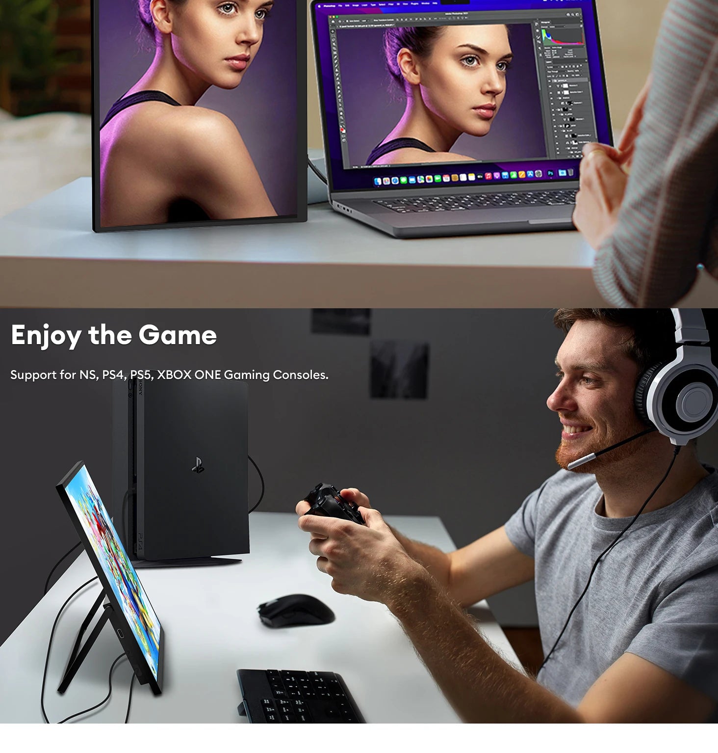 ZEUSLAP 15.6" FHD 100%sRGB 300Nits Ultra thin Back Stand Design Portable Monitor for Phone Gaming Laptop