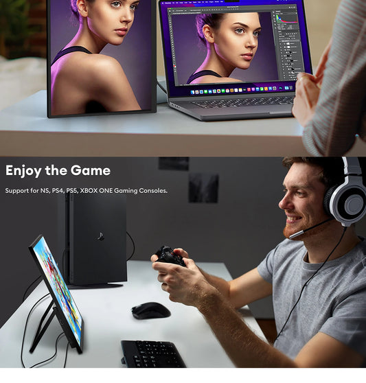 ZEUSLAP 15.6" FHD 100%sRGB 300Nits Ultra thin Back Stand Design Portable Monitor for Phone Gaming Laptop