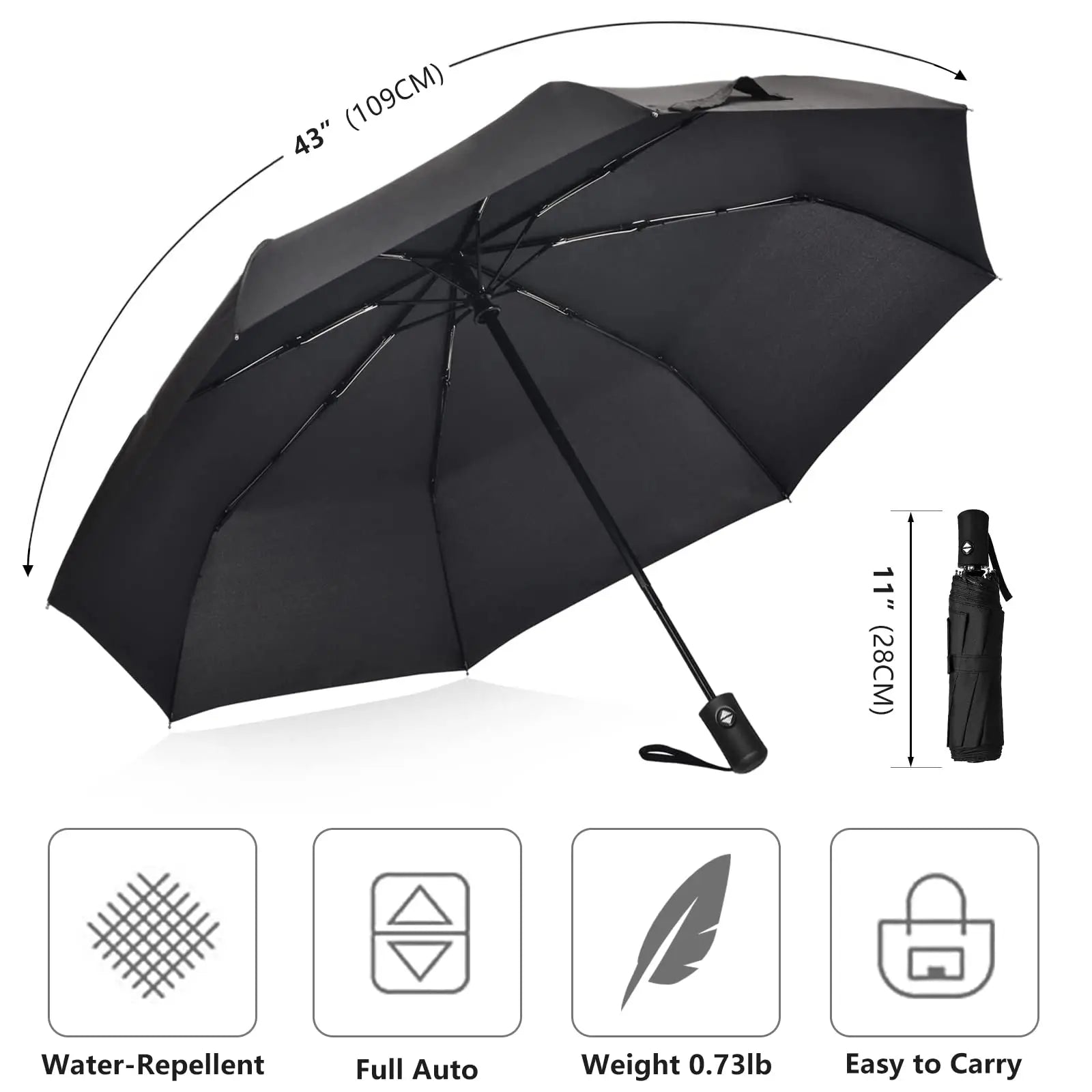 Black Glue Fully Automatic Umbrella - Thick Durable Three-Fold UV Resistant Folding Design for Protection And Style