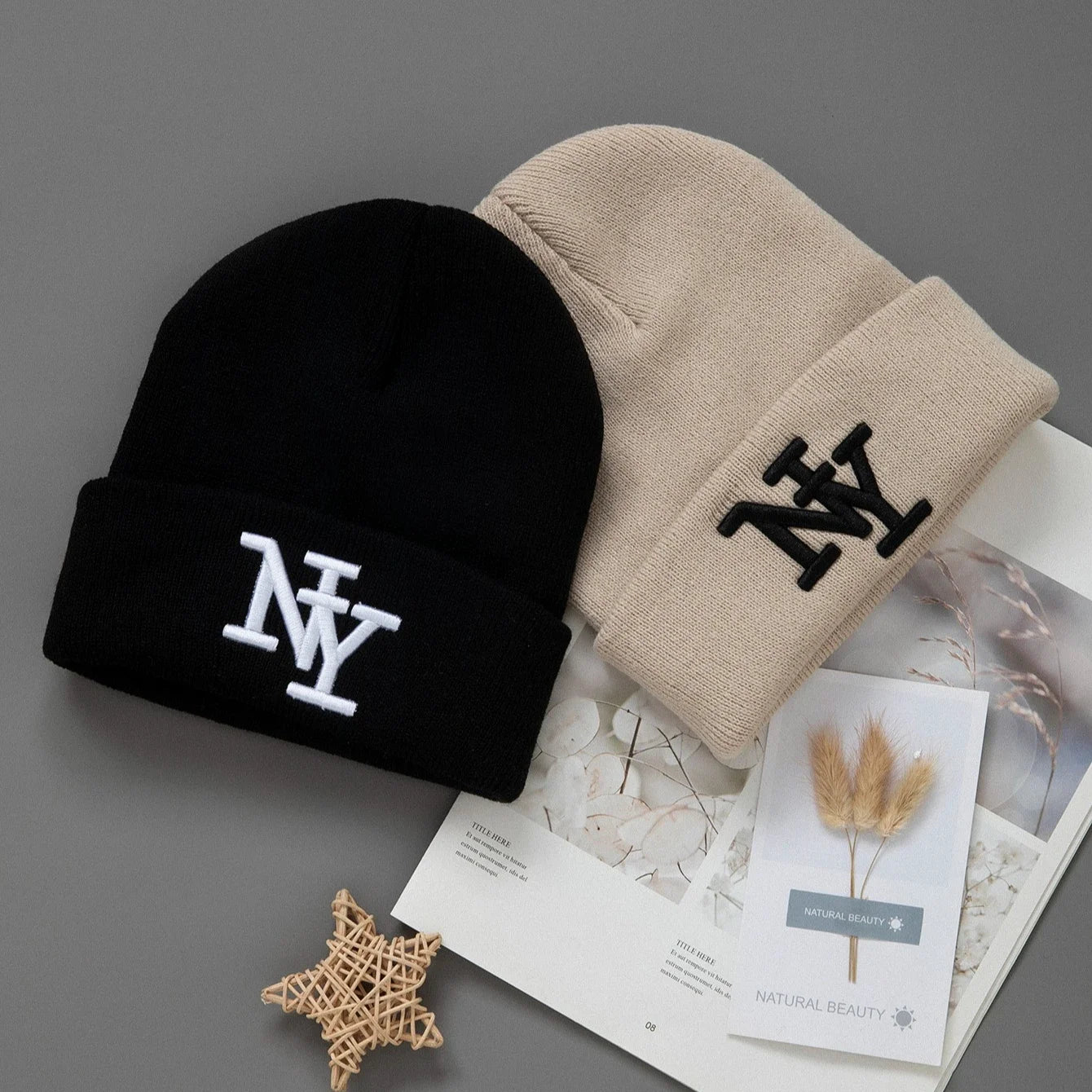1/2/3pcs Unisex Winter Beanie Hats, Solid Color Knitted Warm Outdoor Caps with Embroidered Hand Washable