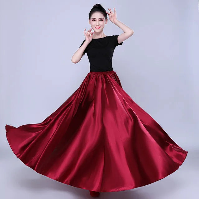 Shining Satin Long Spanish Skirt Swing Dancing Skirt Belly Dance skirt Sun Skirt 14 Colors Available VL-310 - MANDOTOS