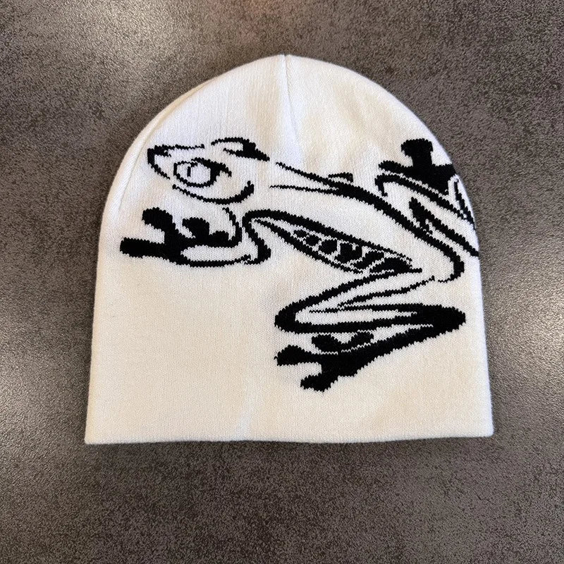 Tree Frog Print Beanie Men Women, Stretchy Knit Skull Cap for Outdoor Sports, Casual Streetwear, Unisex Cuffed Winter Hat