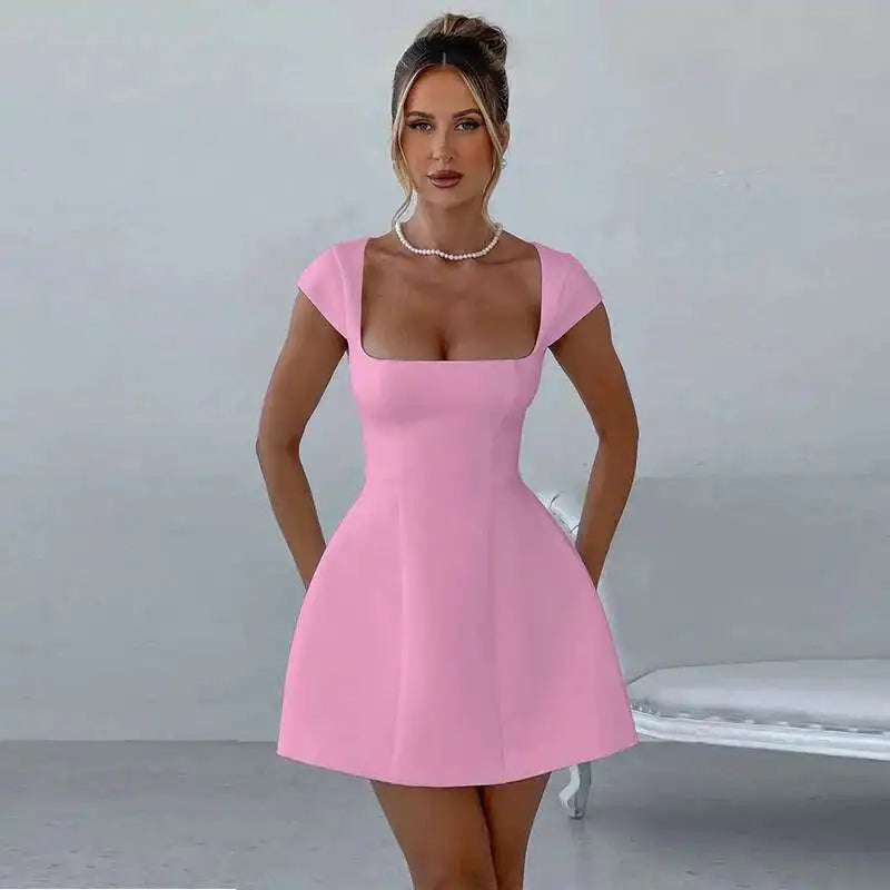 Townlike Pocket Elegant A-line Dress Women Mini 2024 Spring Summer Dress Deep V Neck Nightclub Sexy Party Dresses Vestidos - MANDOTOS