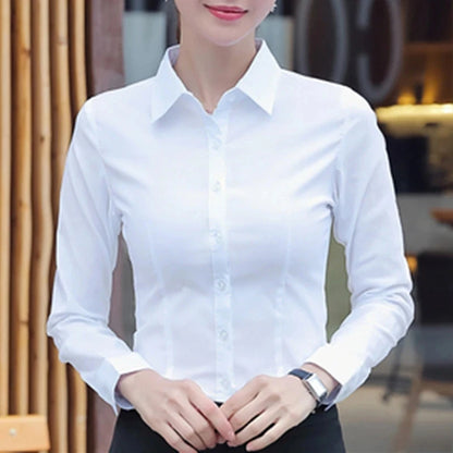Women Shirts Blouses Women White Shirt Long Sleeve Blouse Female Tops OL Basic Shirt Blouses 2023 Fashion Elegant Woman Clothing - MANDOTOS