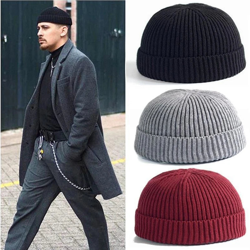 Winter Knitted Hat Warm Outdoor Sport Cold Protection Running Beanie Cap Elastic Thermal Cycling Skull Roll-up Cuffed Cap