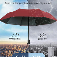 Black Glue Fully Automatic Umbrella - Thick Durable Three-Fold UV Resistant Folding Design for Protection And Style