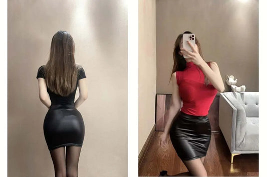 Black Slim Imitation Leather Pencil Mini Skirt High Waist Sexy Fashion Korean Short Skirts Women Wholesale Summer Sweet - MANDOTOS