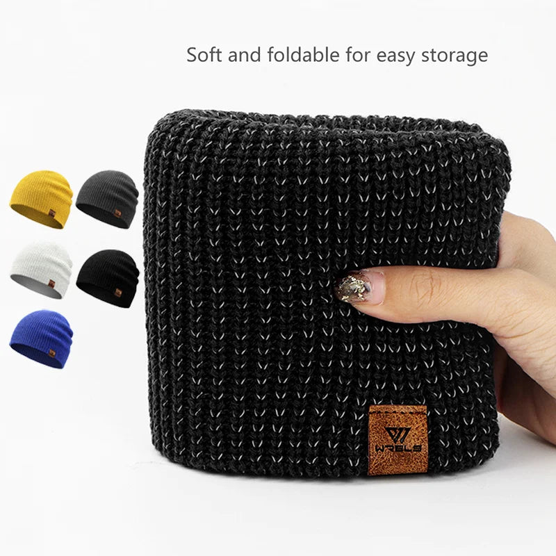 WRELS Winter Knitted Beanie Hats Warm Night Running Reflective Hat Unisex Windproof Ear Protection Cycling Hiking Ski Cap