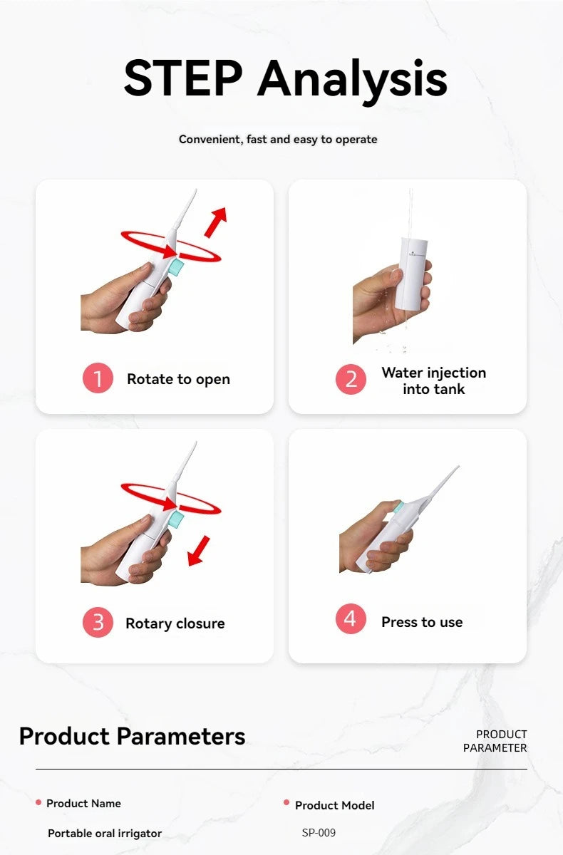 Household High Pressure Oral Irrigator Portable Teeth Clean Water Dental Floss Manual High Pressure Water Toothpick - MANDOTOS