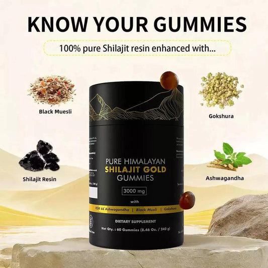 Pure Himalayan Shilajit Gummies, 3000 Mg Gold Grade Shilajit with Ashwagandha, Gokshura for Energy and Immune Support - MANDOTOS