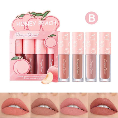 Mini Velvet Matte Lip Gloss Set 4 Piece Long Lasting Non Fading Non Stick Cup Fruit Scented Lip Tint Smooth Lightweight - MANDOTOS