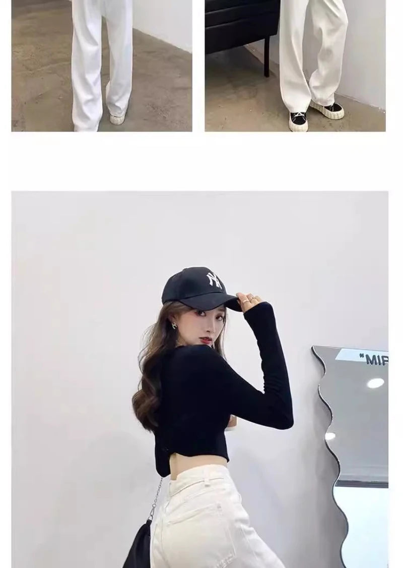 New Design Sense Women's Loose Denim Pants Retro Straight Leg Pants Fashionable Solid Color Loose Casual Wide Leg Pants