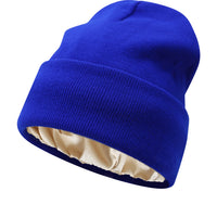 Unisex Satin Lined Beanie Hat For Women Winter Silk Lining Slouchy Warm Cuffed Skullies 2Layer Hair Cover Sleep Cap